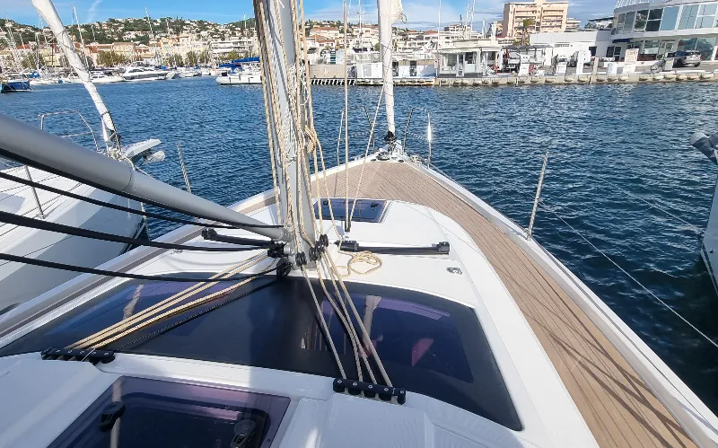 Deck of Skyline, a Dufour 37 sailboat at Vallauris, France