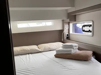 Cabin on Mare Blu, a Bali 4.2 catamaran at Athens, Greece