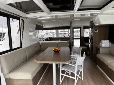 Salon of Mare Blu, a Bali 4.2 catamaran at Athens, Greece