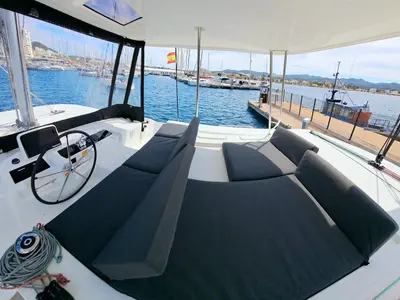 Cockpit of Silver Elli, a Lagoon 46 catamaran at Pointe-à-Pitre, France