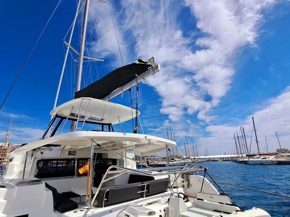 Exterior view of Silver Elli, a Lagoon 46 catamaran at Pointe-à-Pitre, France