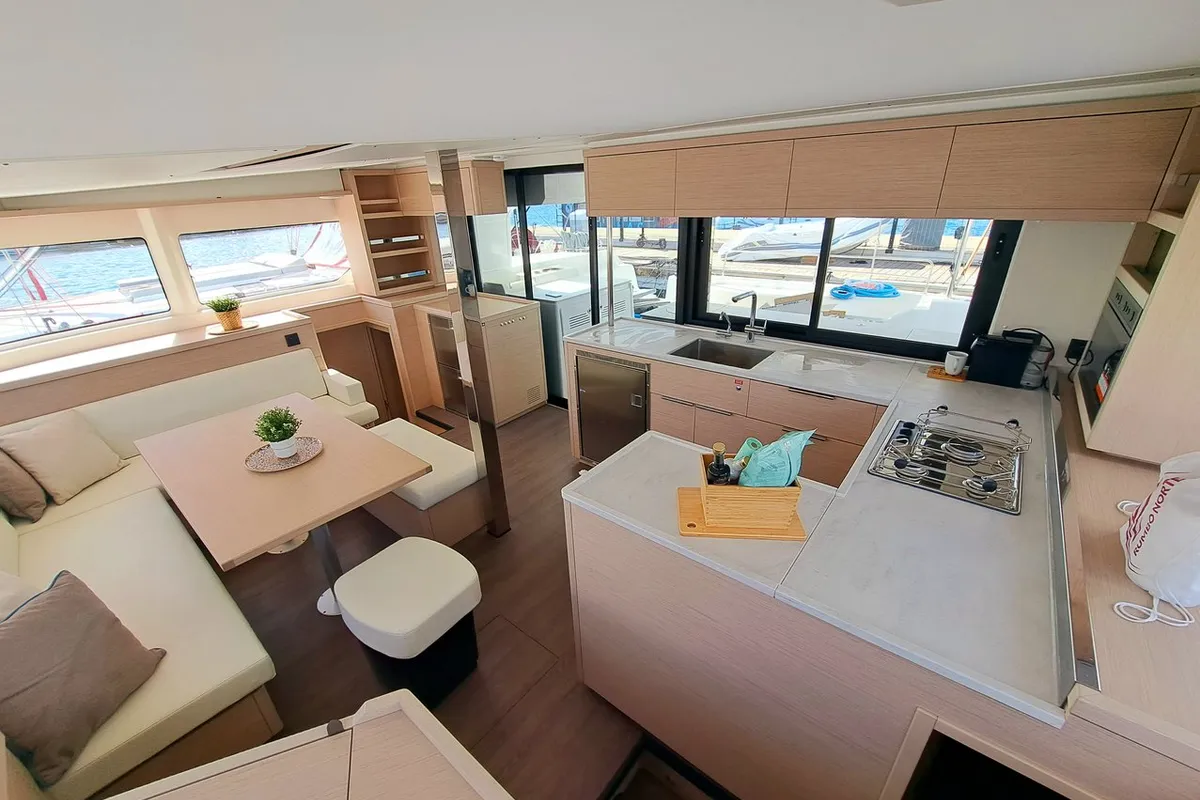 Galley of Silver Elli, a Lagoon 46 catamaran at Pointe-à-Pitre, France