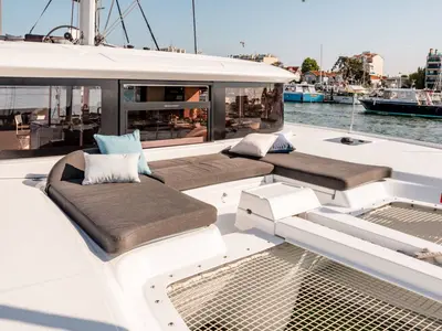 Deck of Silver Elli, a Lagoon 46 catamaran at Pointe-à-Pitre, France