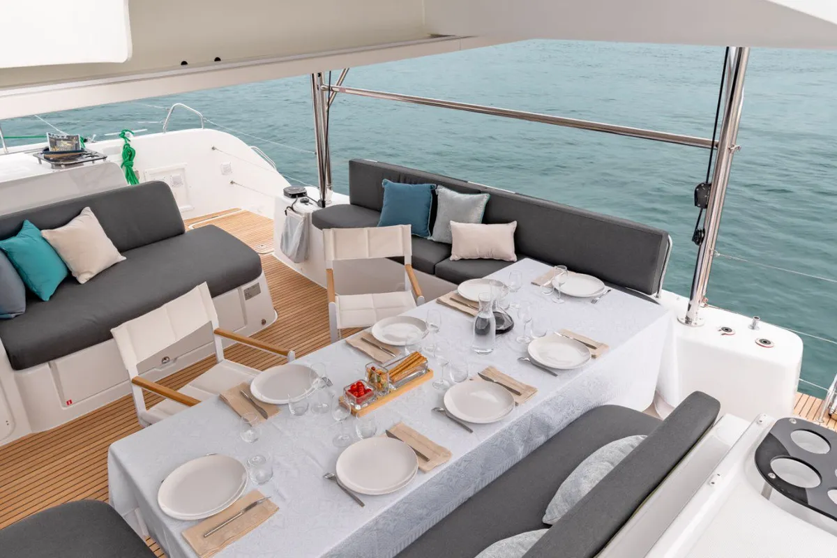 Deck of Silver Elli, a Lagoon 46 catamaran at Pointe-à-Pitre, France