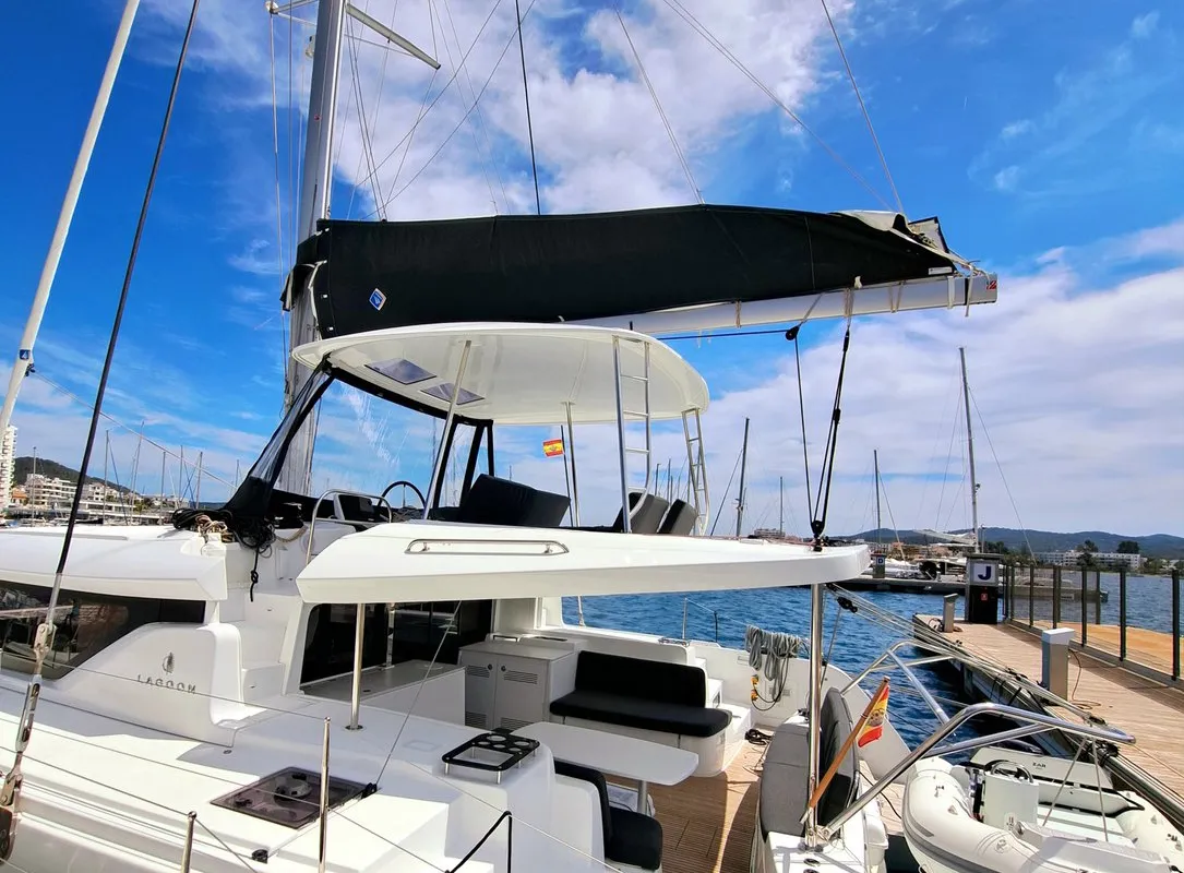 Exterior view of Silver Elli, a Lagoon 46 catamaran at Pointe-à-Pitre, France