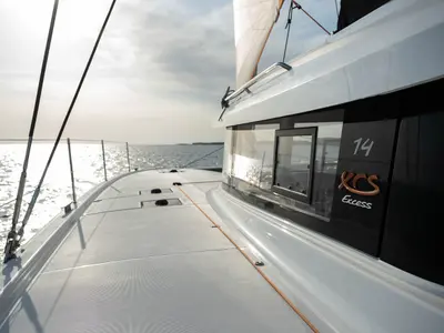 Deck of Gladis, a Excess 14 catamaran at Zadar, Croatia