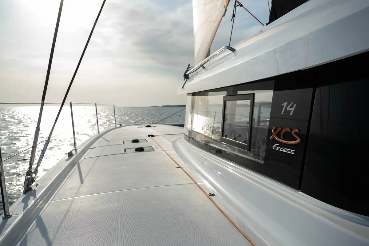 Deck of Gladis, a Excess 14 catamaran at Zadar, Croatia
