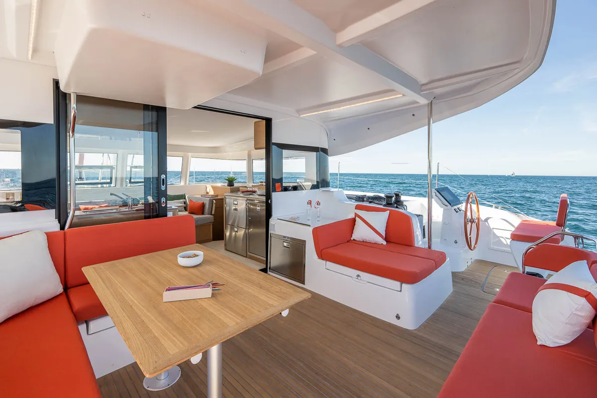 Deck of Gladis, a Excess 14 catamaran at Zadar, Croatia