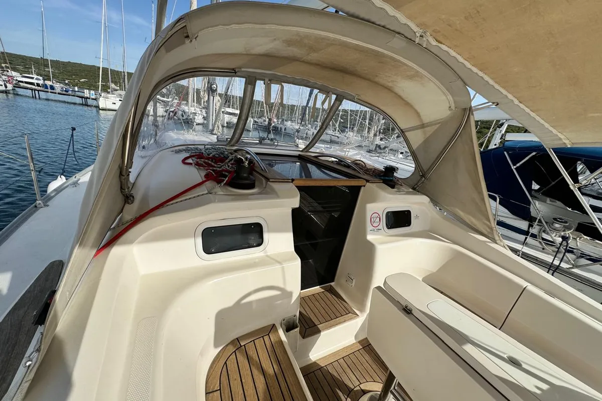 Deck of Sinje Sanje, a Elan 384 Impression sailboat at Punat, Croatia