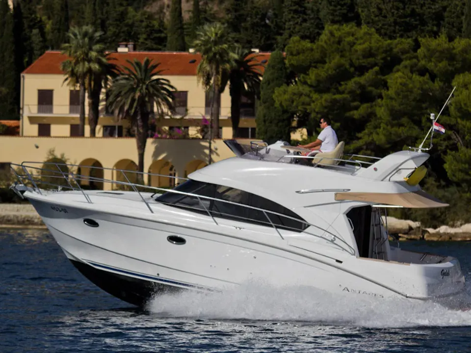 Exterior view of Galeb, a Beneteau Antares 36 motor yacht at Grad Novalja, Croatia