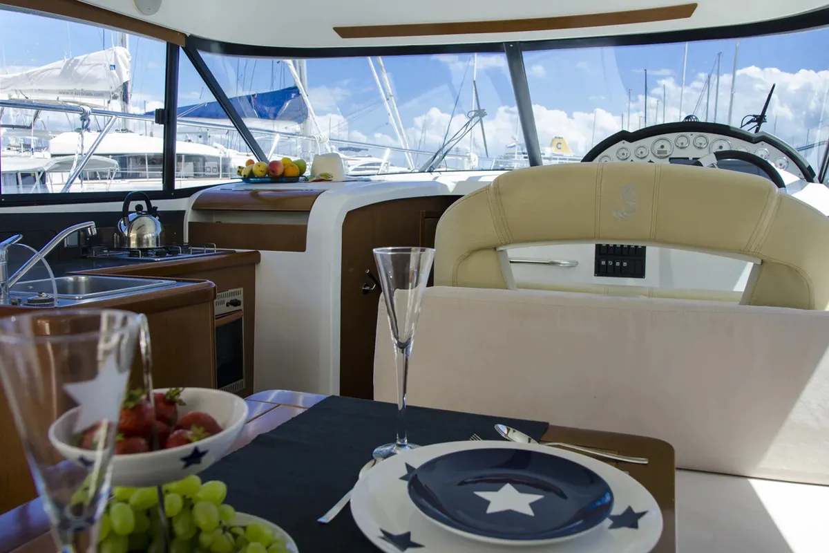 Salon of Galeb, a Beneteau Antares 36 motor yacht at Grad Novalja, Croatia