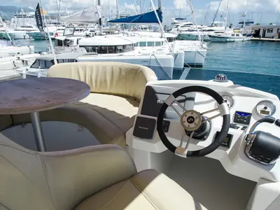 Cockpit of Galeb, a Beneteau Antares 36 motor yacht at Grad Novalja, Croatia