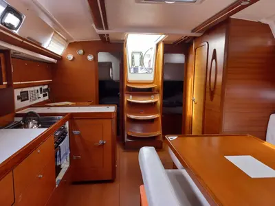 Galley of Ambiente V, a Dufour 445 Grand Large sailboat at Marmaris, Turkey