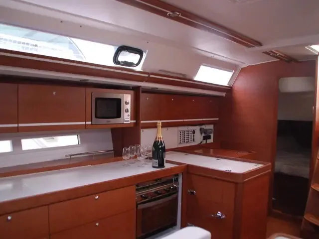 Galley of Ambiente V, a Dufour 445 Grand Large sailboat at Marmaris, Turkey