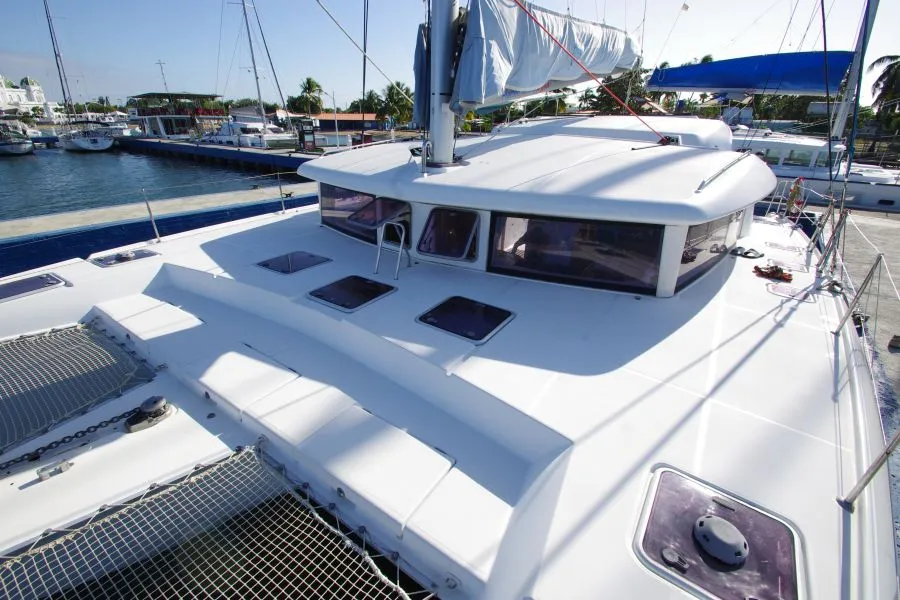 Deck of Marimar, a Lagoon 421 catamaran at Cienfuegos, Cuba