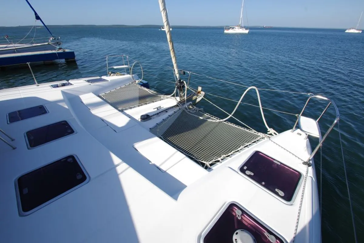 Deck of Marimar, a Lagoon 421 catamaran at Cienfuegos, Cuba
