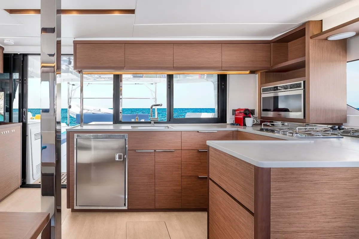 Galley of Anastasia, a Lagoon 46 catamaran at Piraeus, Greece