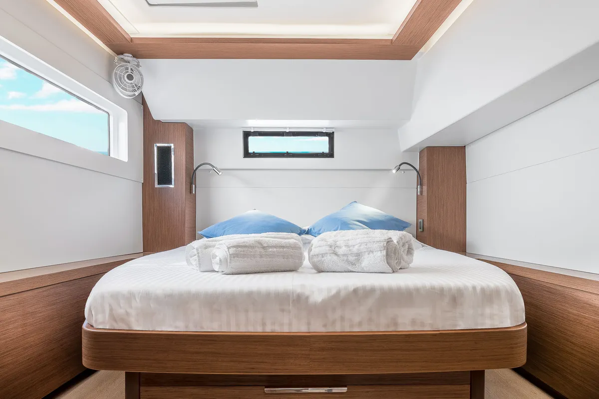 Cabin on Anastasia, a Lagoon 46 catamaran at Piraeus, Greece