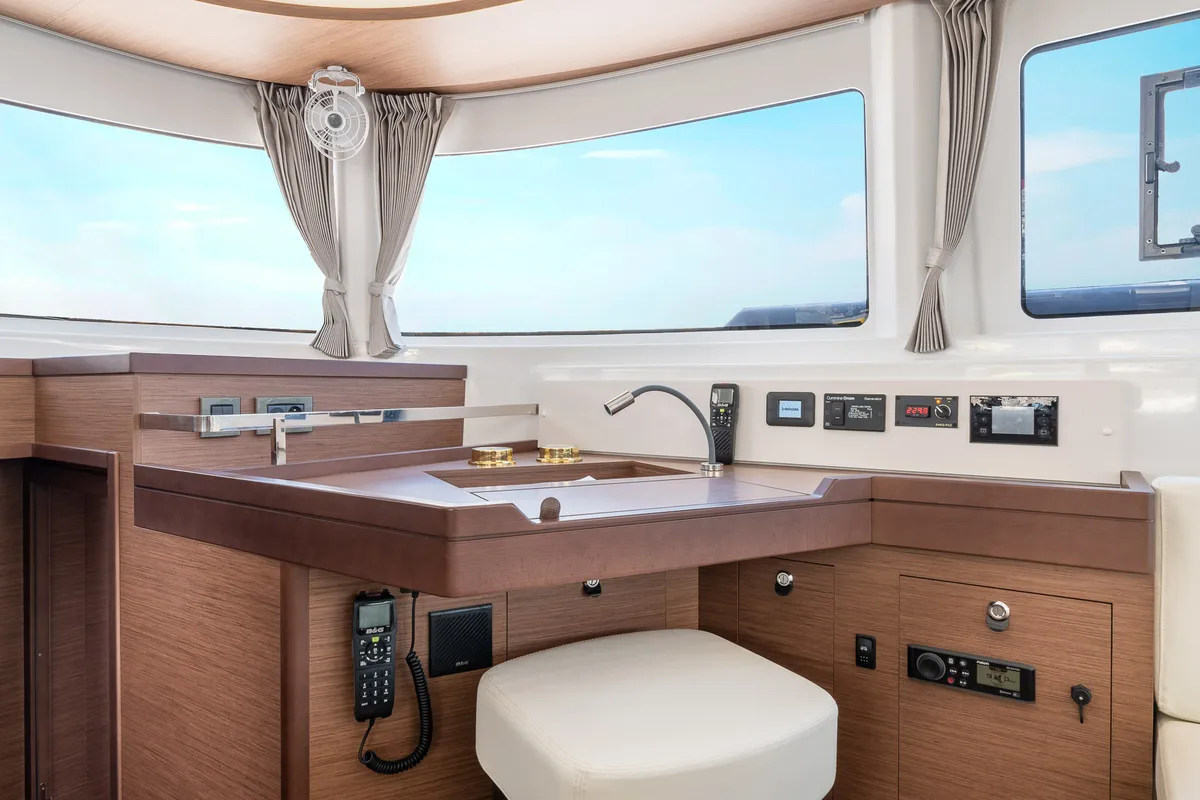 Salon of Anastasia, a Lagoon 46 catamaran at Piraeus, Greece