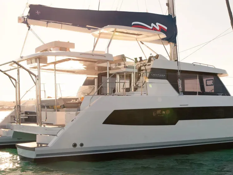 Exterior view of Moorings 4200/3 Exclusive Plus, a Leopard 42 catamaran at La Paz, Mexico