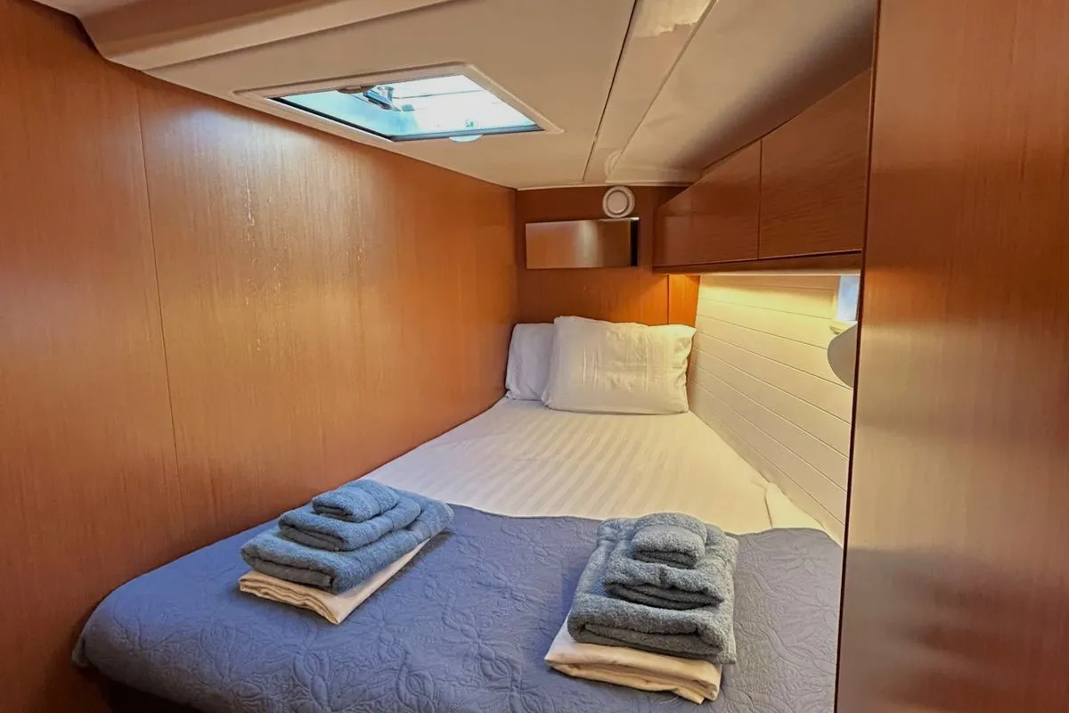 Cabin on Leonidas III, a Bavaria Cruiser 51 sailboat at Athens, Greece