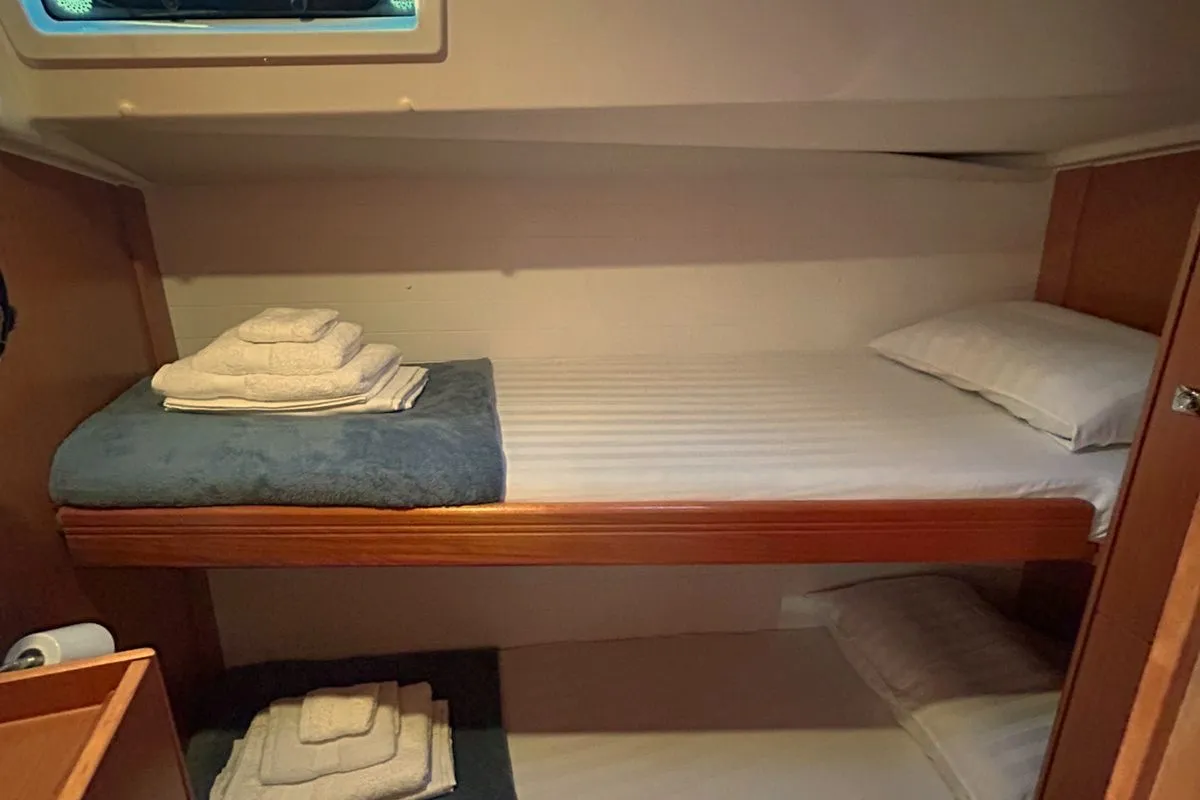 Cabin on Leonidas III, a Bavaria Cruiser 51 sailboat at Athens, Greece