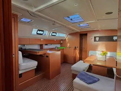 Salon of Leonidas III, a Bavaria Cruiser 51 sailboat at Athens, Greece