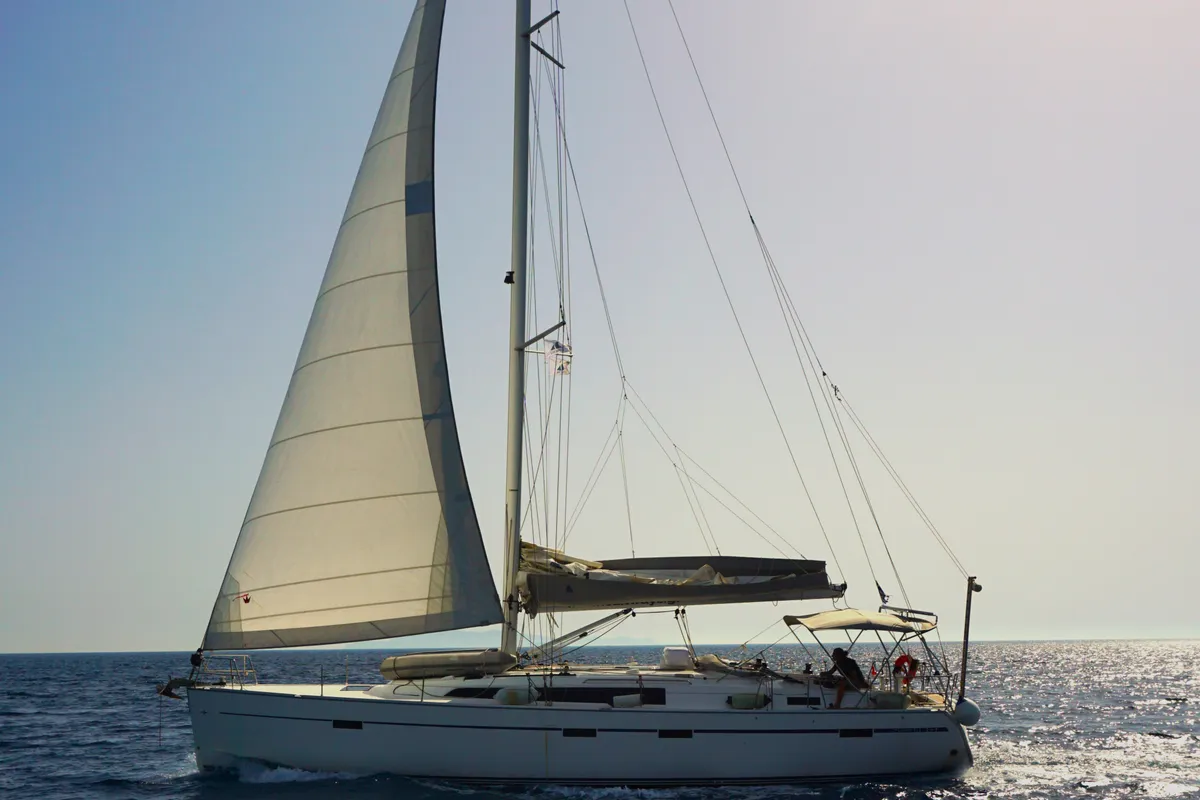 Exterior view of Leonidas III, a Bavaria Cruiser 51 sailboat at Athens, Greece