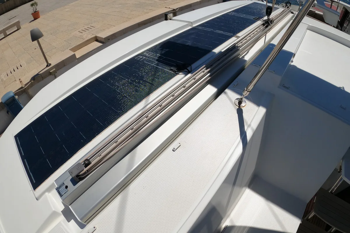 Astrea , a Fountaine Pajot Astréa 42 catamaran at Castellammare del Golfo, Italy