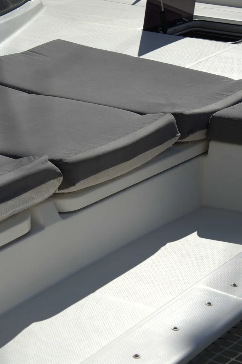 Deck of Astrea , a Fountaine Pajot Astréa 42 catamaran at Castellammare del Golfo, Italy