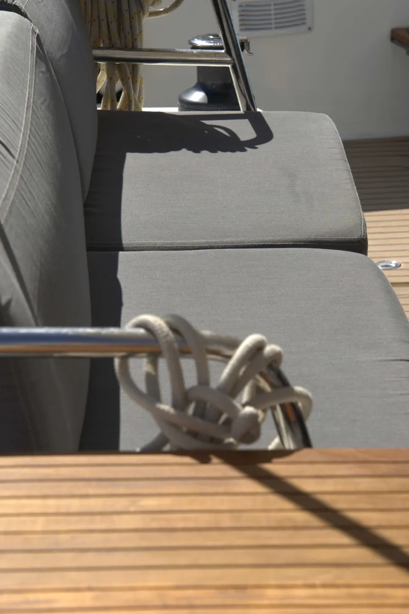 Deck of Astrea , a Fountaine Pajot Astréa 42 catamaran at Castellammare del Golfo, Italy