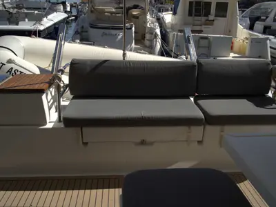 Deck of Astrea , a Fountaine Pajot Astréa 42 catamaran at Castellammare del Golfo, Italy