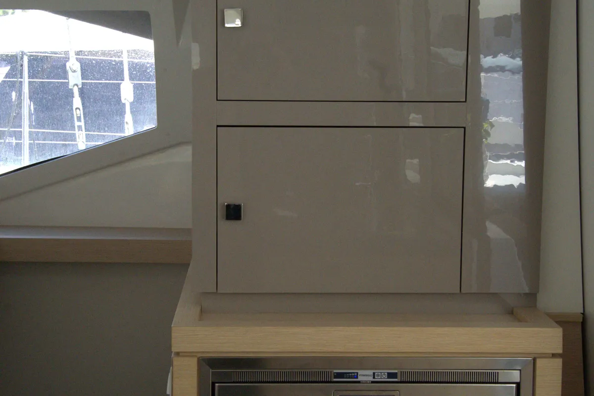 Galley of Astrea , a Fountaine Pajot Astréa 42 catamaran at Castellammare del Golfo, Italy