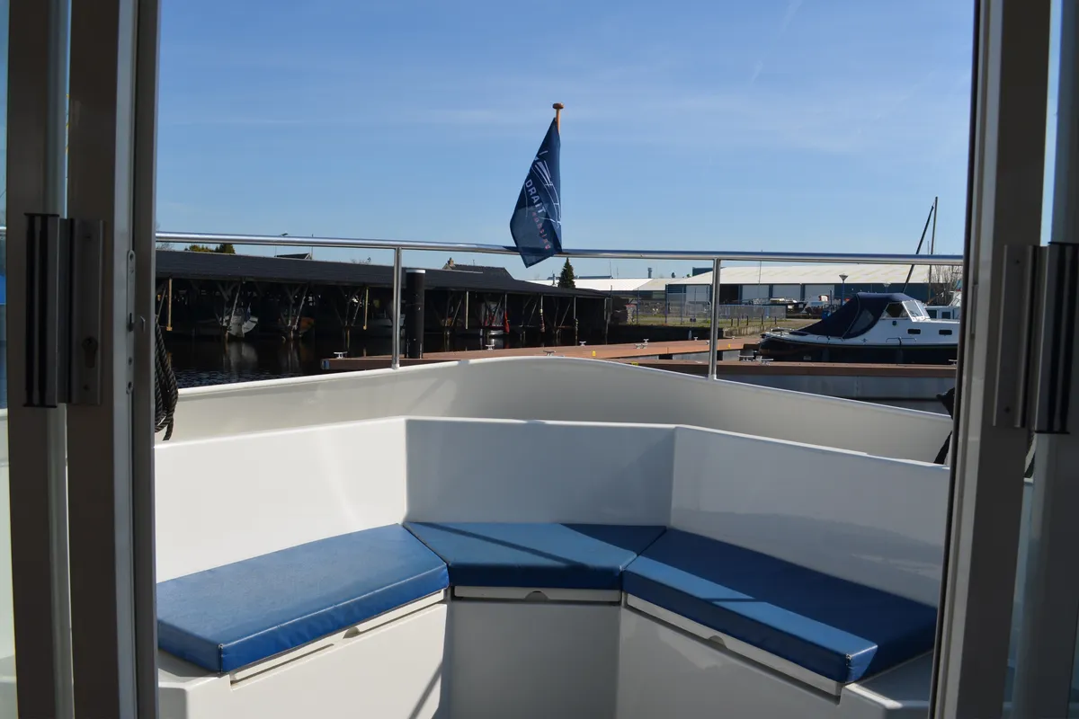 Deck of Pretty Woman, a De Drait Safari Houseboat 1050 motorboat at Drachten, Netherlands