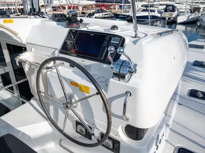 Cockpit of Blue Lagoon, a Lagoon 40 catamaran at Primošten, Croatia