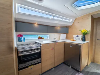 Galley of Trinity, a Elan Impression 45 sailboat at Grad Kaštela, Croatia