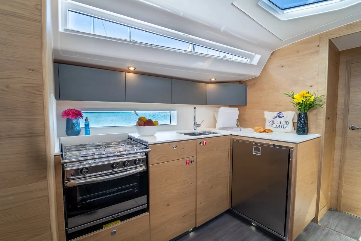 Galley of Trinity, a Elan Impression 45 sailboat at Grad Kaštela, Croatia