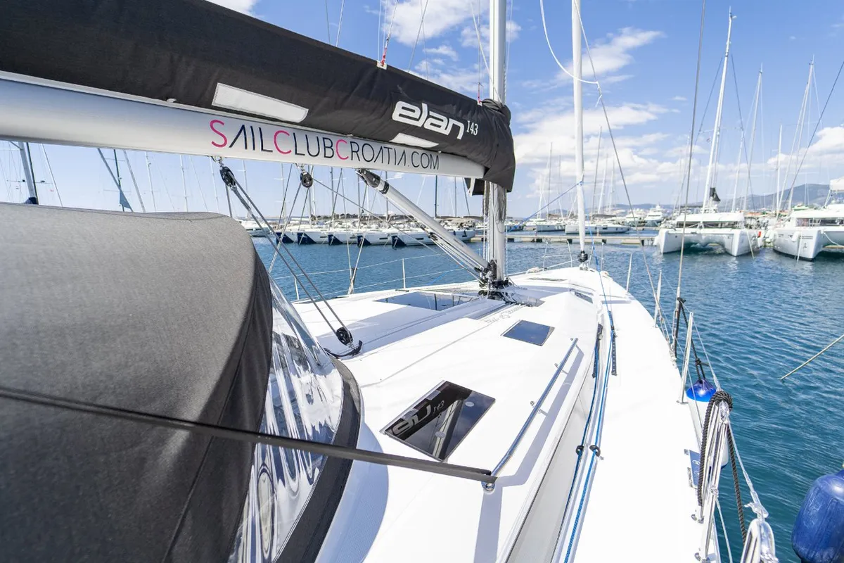 Deck of Trinity, a Elan Impression 45 sailboat at Grad Kaštela, Croatia