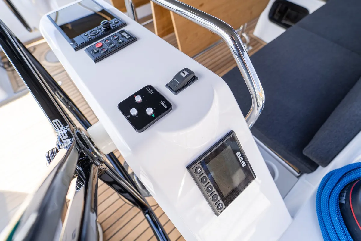 Cockpit of Trinity, a Elan Impression 45 sailboat at Grad Kaštela, Croatia