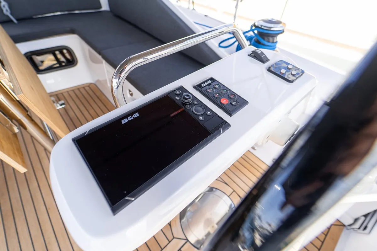 Cockpit of Trinity, a Elan Impression 45 sailboat at Grad Kaštela, Croatia