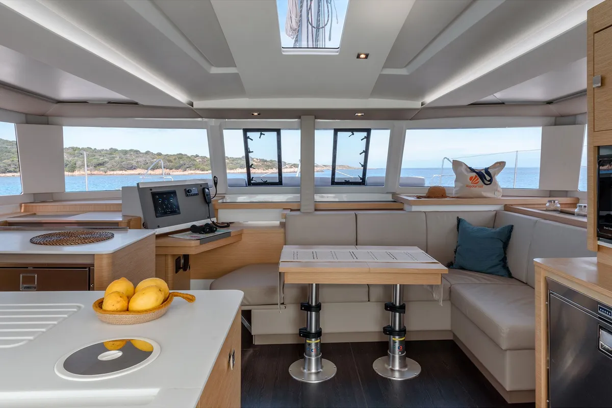 Salon of Amapola - A/C, Generator, Water maker. Solar panel, a Fountaine Pajot Astréa 42 catamaran at Cannigione, Italy