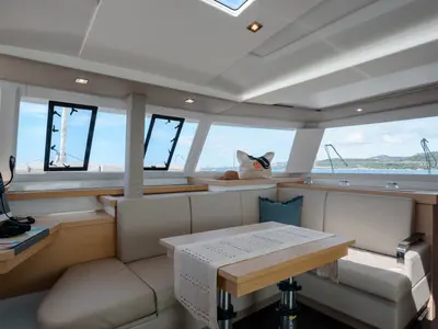 Salon of Amapola - A/C, Generator, Water maker. Solar panel, a Fountaine Pajot Astréa 42 catamaran at Cannigione, Italy