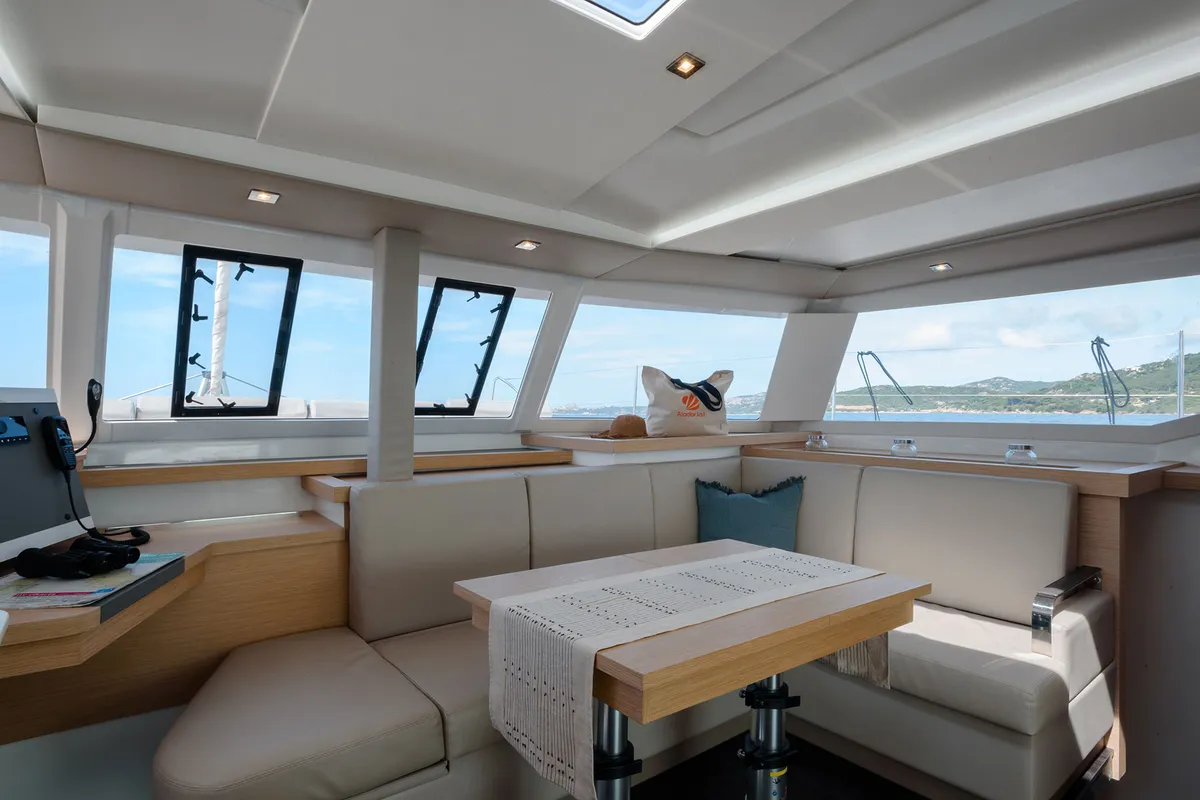 Salon of Amapola - A/C, Generator, Water maker. Solar panel, a Fountaine Pajot Astréa 42 catamaran at Cannigione, Italy