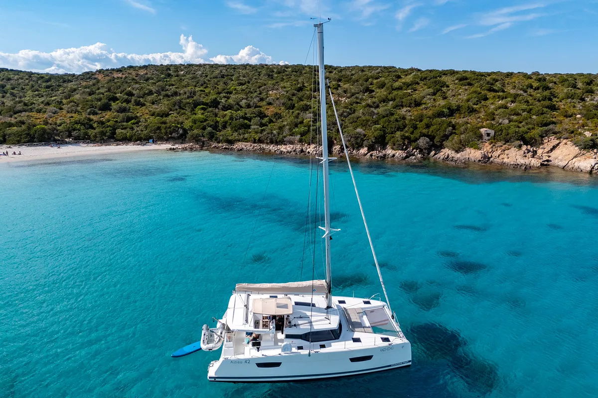 Exterior view of Amapola - A/C, Generator, Water maker. Solar panel, a Fountaine Pajot Astréa 42 catamaran at Cannigione, It…