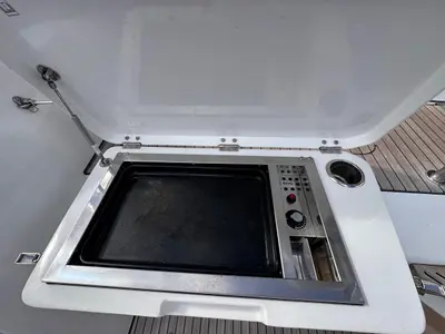 Deck of MAUI (ANU), a Lagoon 55 catamaran at English Harbour, Antigua and Barbuda