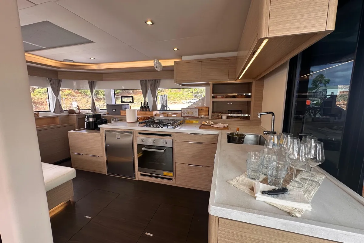 Galley of MAUI (ANU), a Lagoon 55 catamaran at English Harbour, Antigua and Barbuda