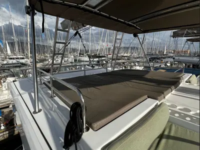 Deck of No Name, a Bali Catspace catamaran at Municipal Unit of Lefkada, Greece