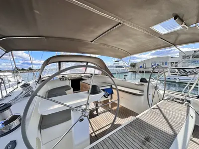 Cockpit of Heidrun, a Bavaria Cruiser 55 sailboat at Split, Croatia