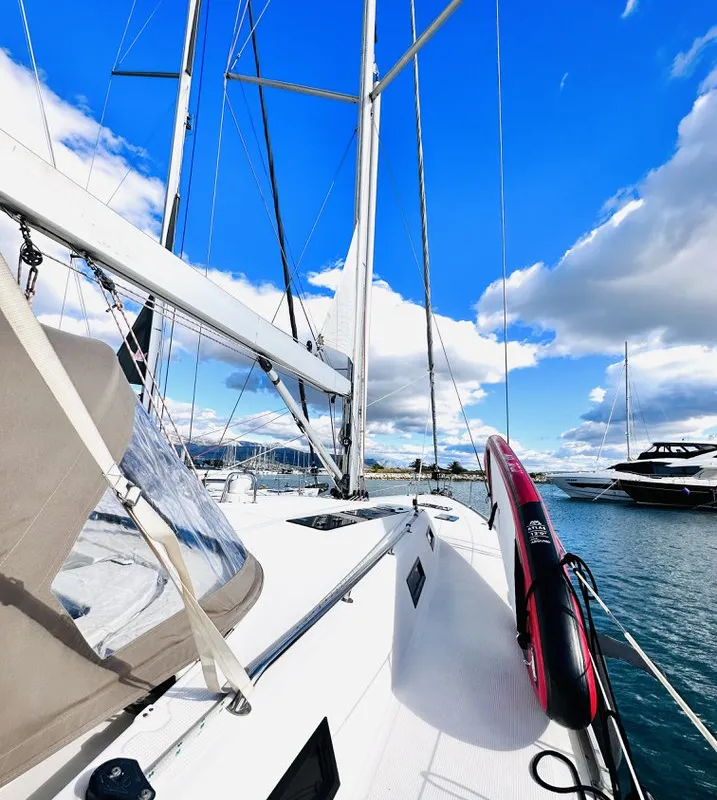 Deck of Heidrun, a Bavaria Cruiser 55 sailboat at Split, Croatia