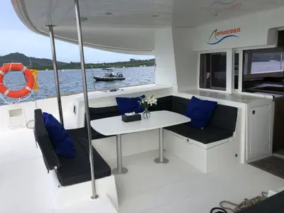 Deck of Myemocean, a Lagoon 450 S catamaran at Mai Khao, Thailand